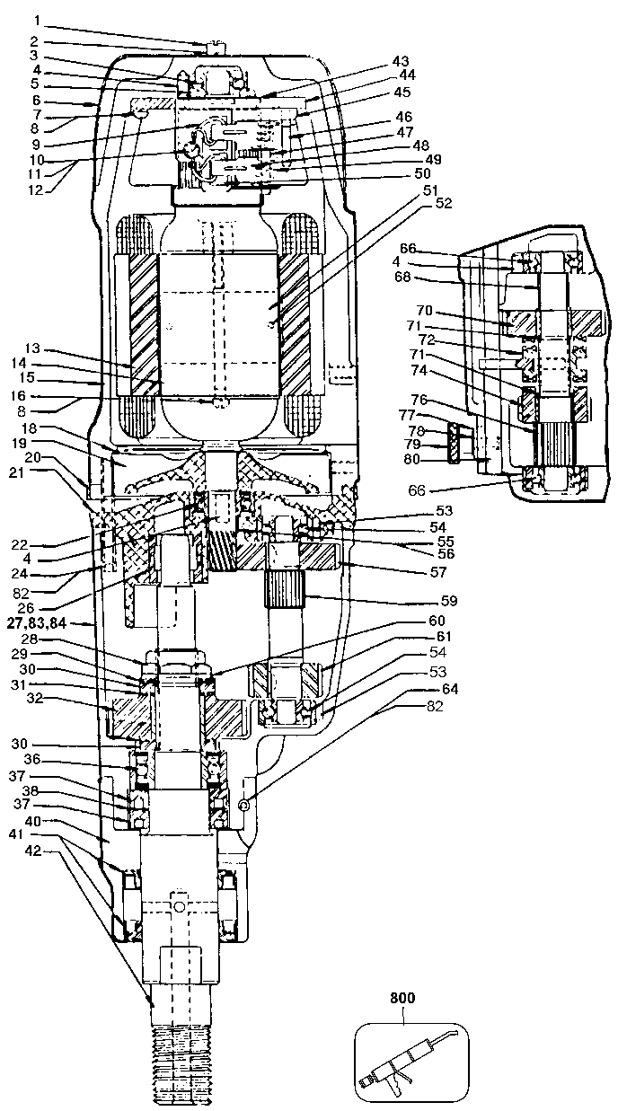 Default Diagram and Parts List for 748-220 Type 1 Black and Decker Boring Machine